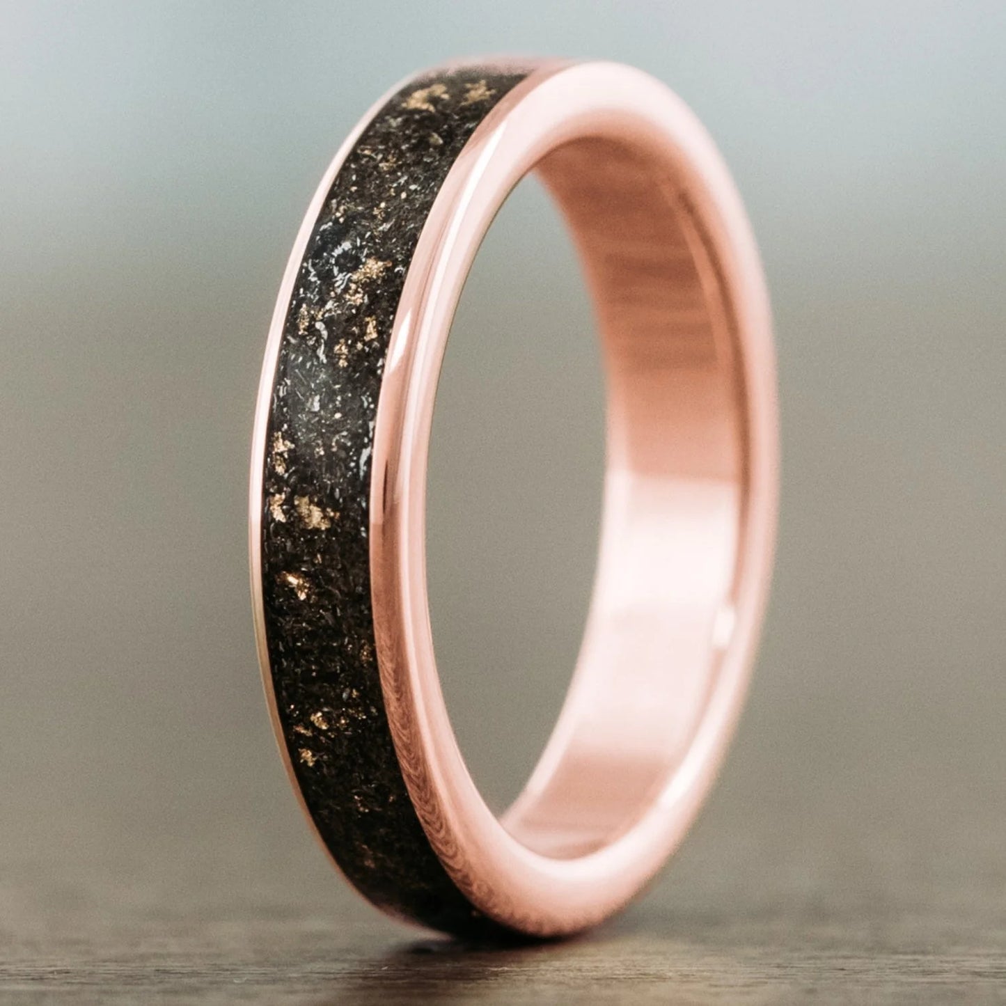 The Stargazer | Men'S Gold Wedding Band with Meteorite & Gold Flakes