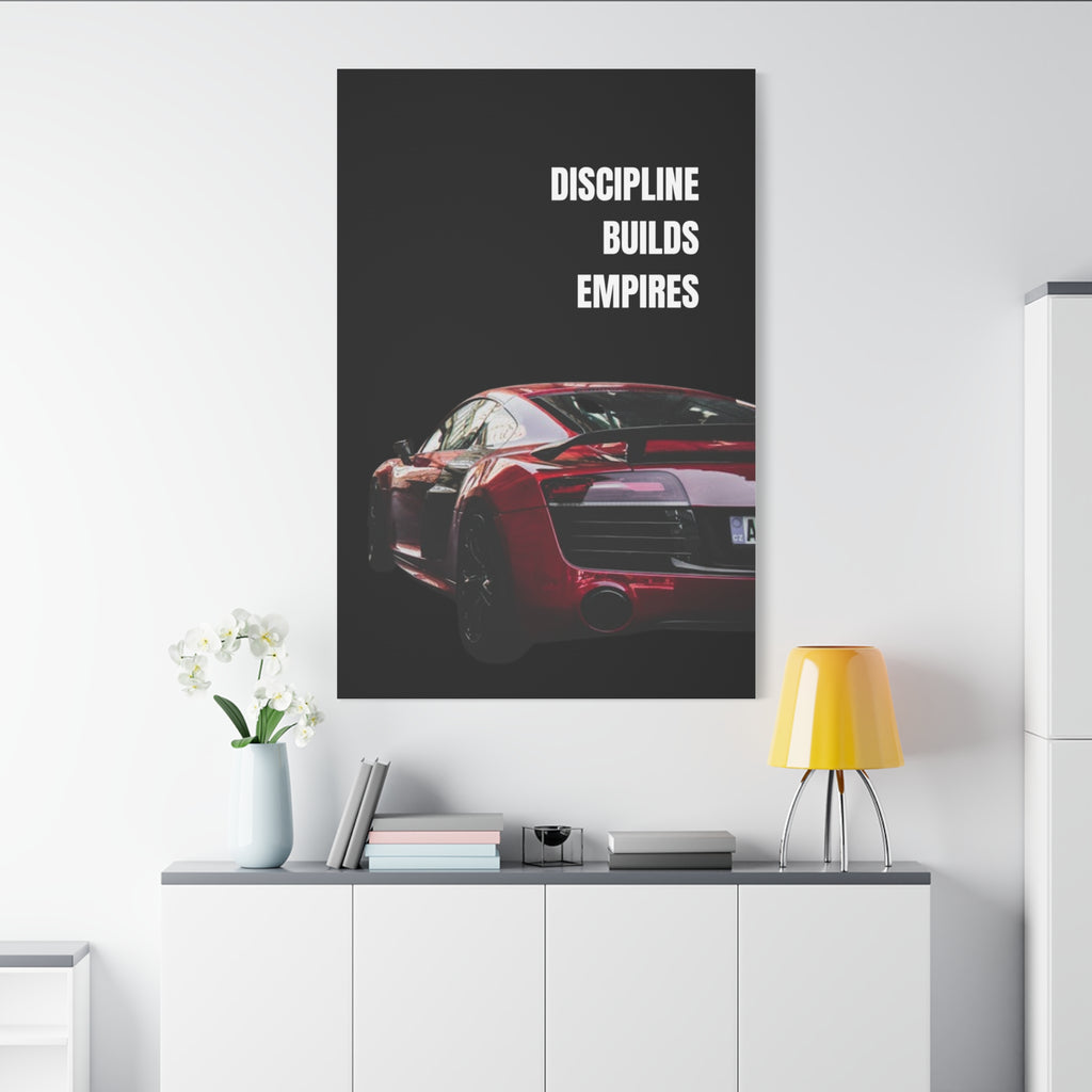 Discipline Builds Empires Canvas Wall Art — Red Sports Car Motivational Poster
