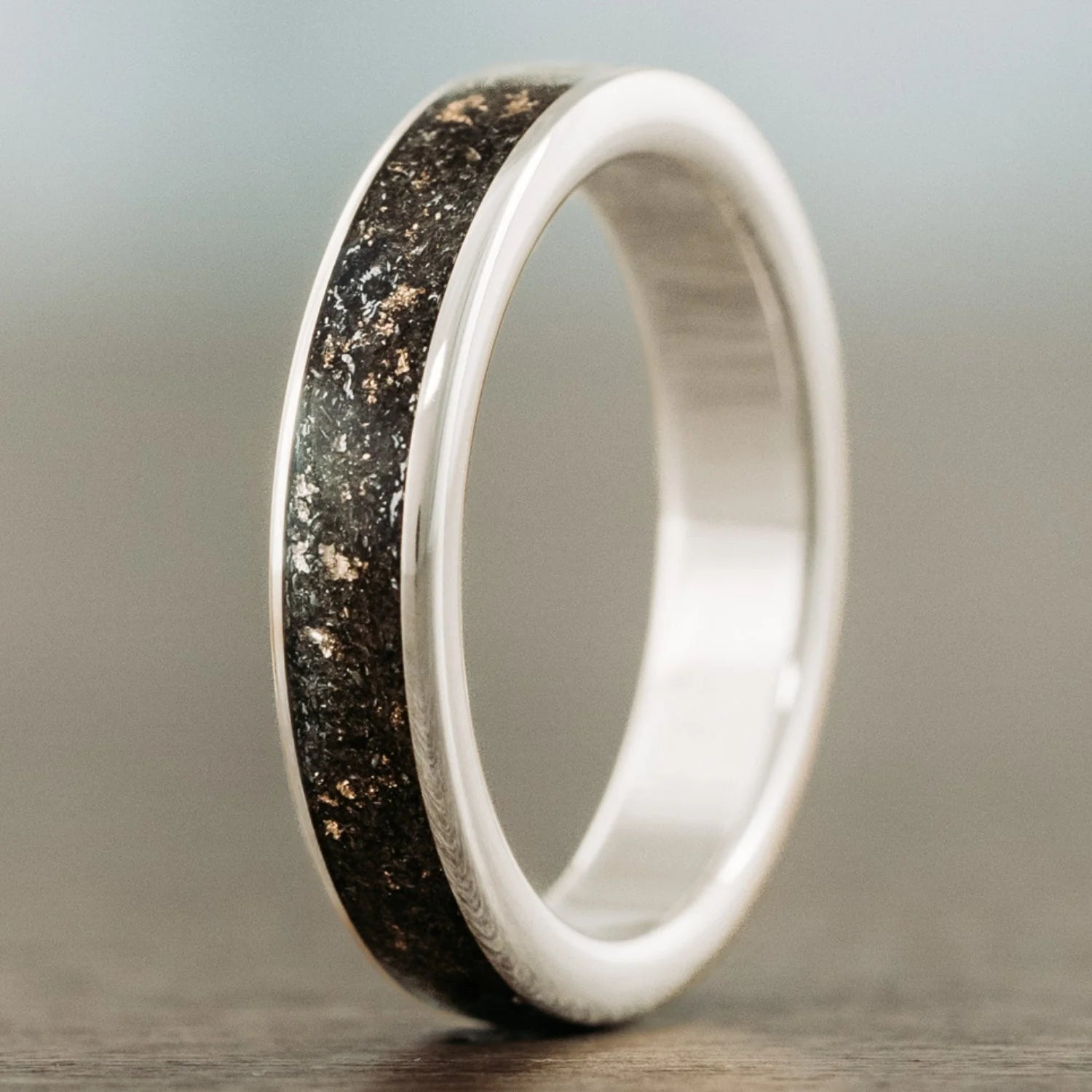 The Stargazer | Men'S Gold Wedding Band with Meteorite & Gold Flakes