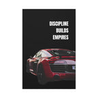Discipline Builds Empires Canvas Wall Art — Red Sports Car Motivational Poster