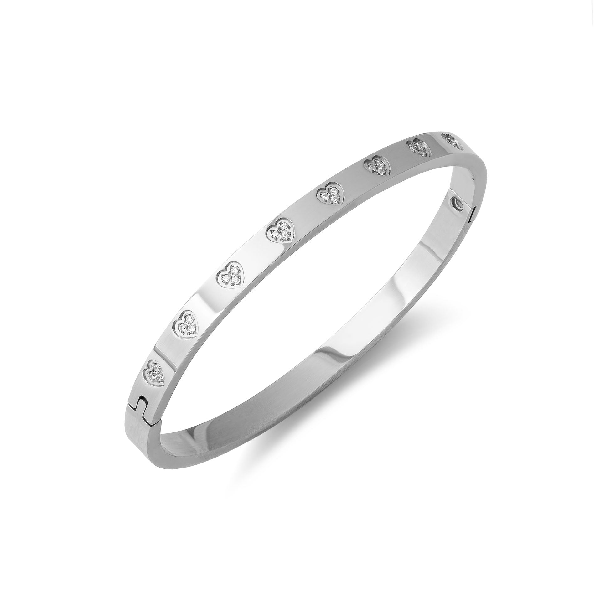 Zilveren Bangle met Zirconia Hartjes