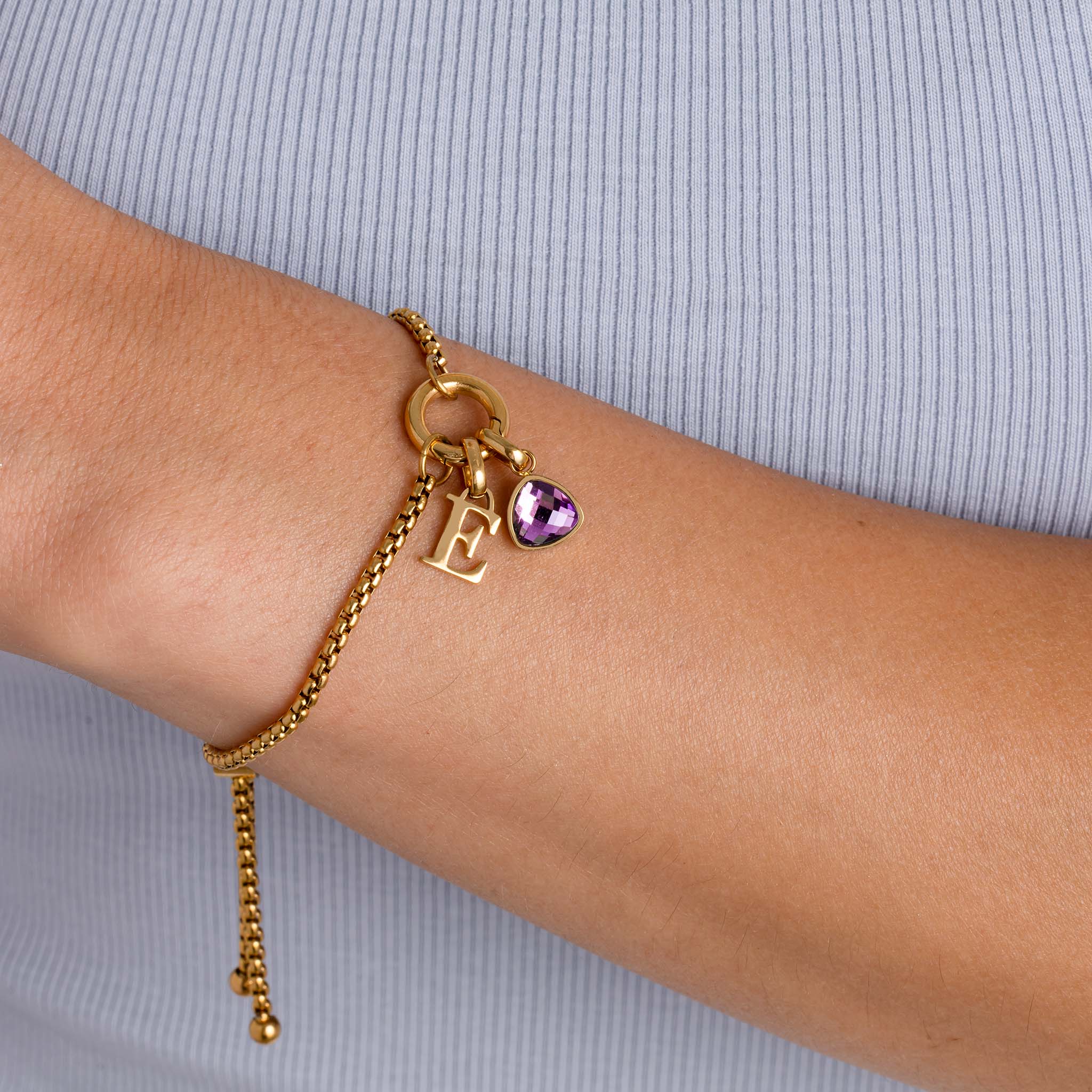 Adjustable Letter & birthstone bracelet gold