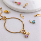 Adjustable Letter &amp; birthstone bracelet gold