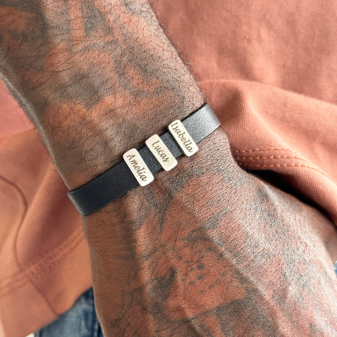 Leather bracelet names silver