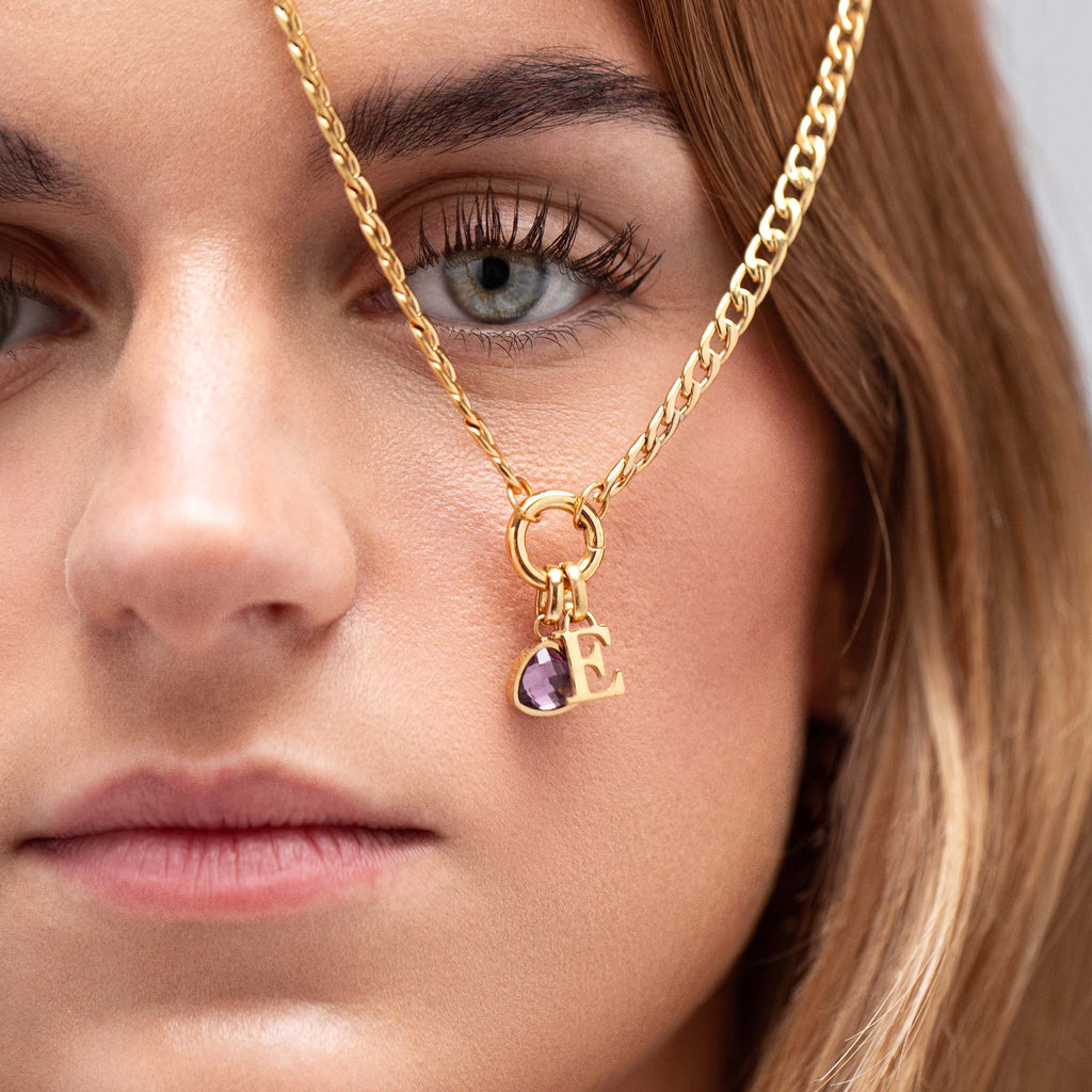 Letter & birthstone necklace gold