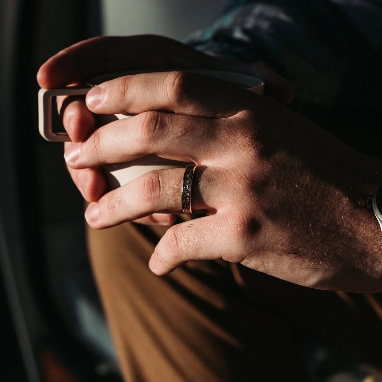 The Stargazer | Men'S Gold Wedding Band with Meteorite & Gold Flakes