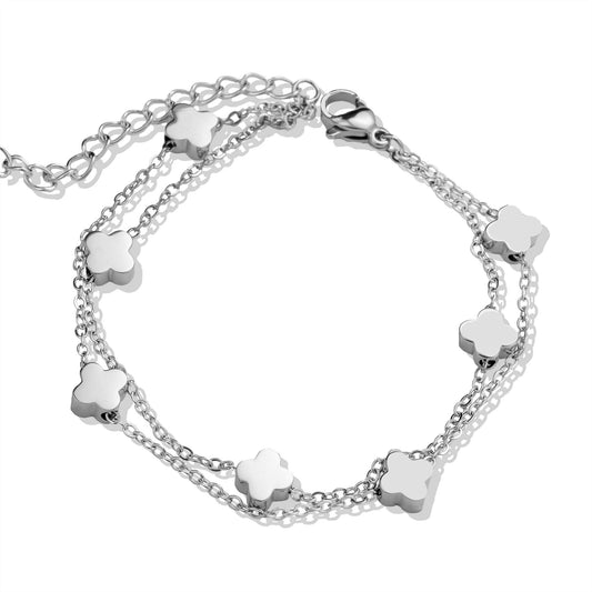 Double clover chain bracelet silver