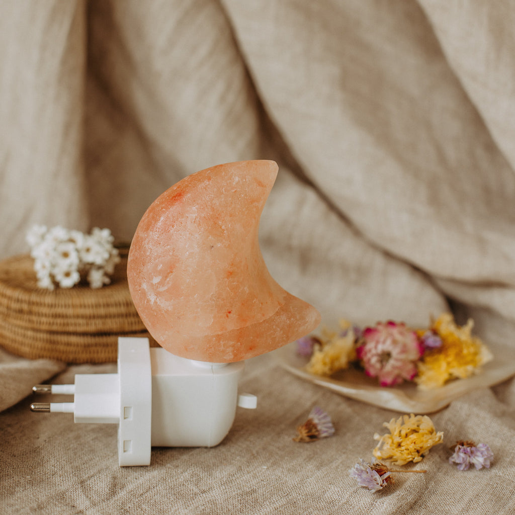 Oranje zoutsteen maan nachtlampje