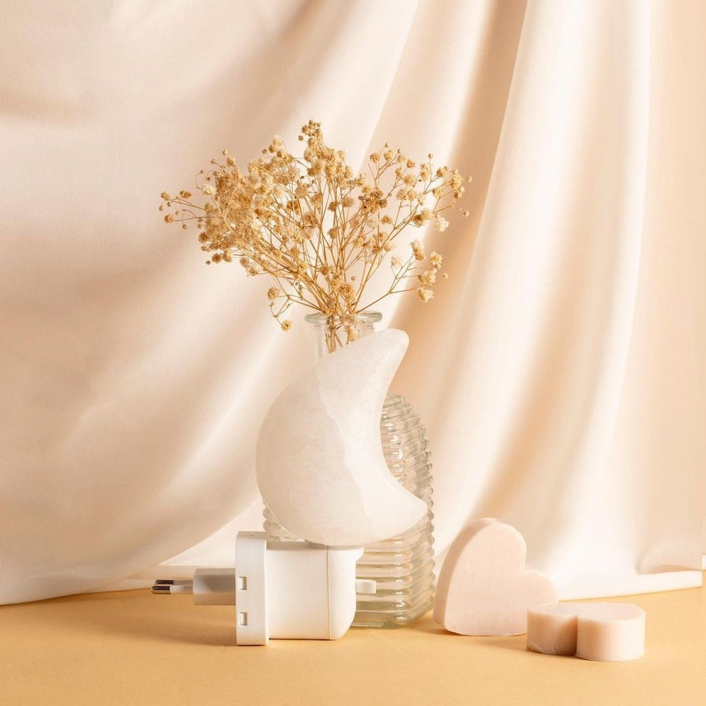 Wit zoutsteen maan nachtlampje