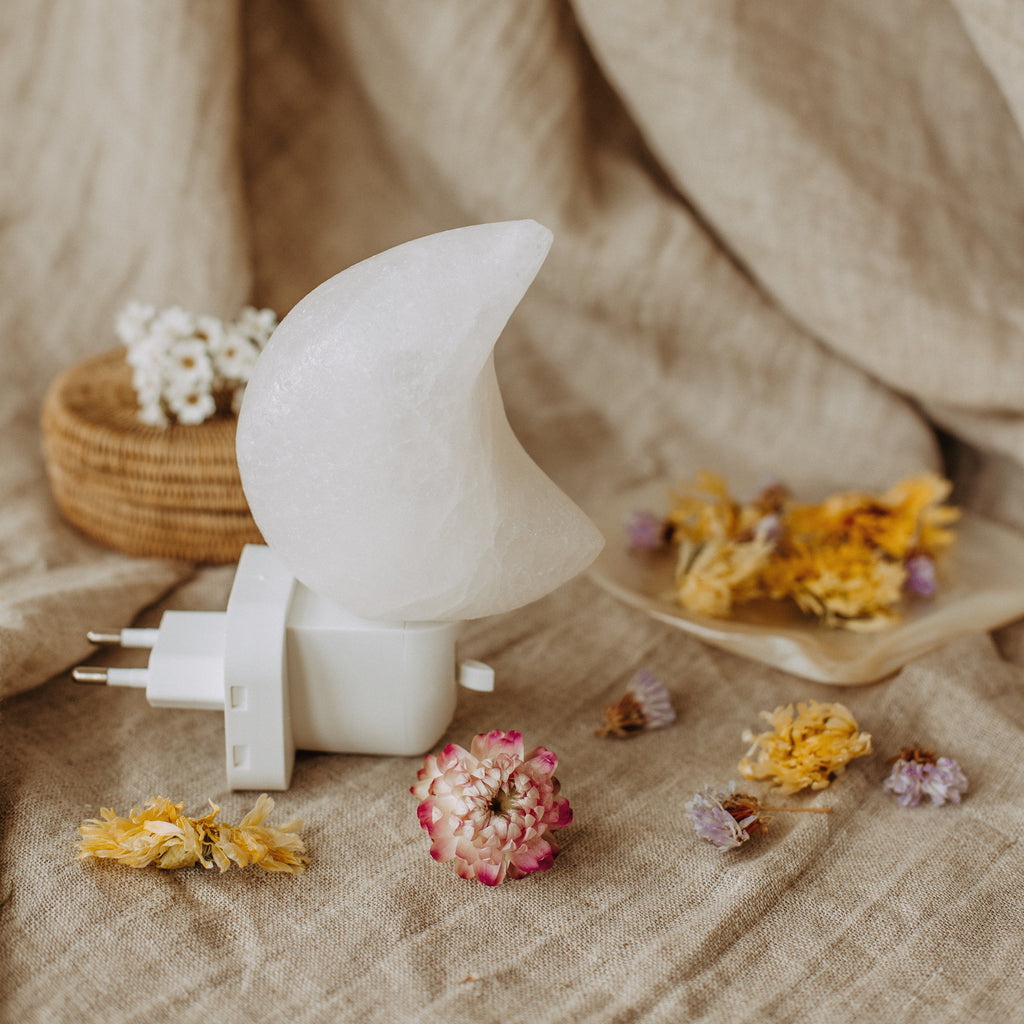 Wit zoutsteen maan nachtlampje