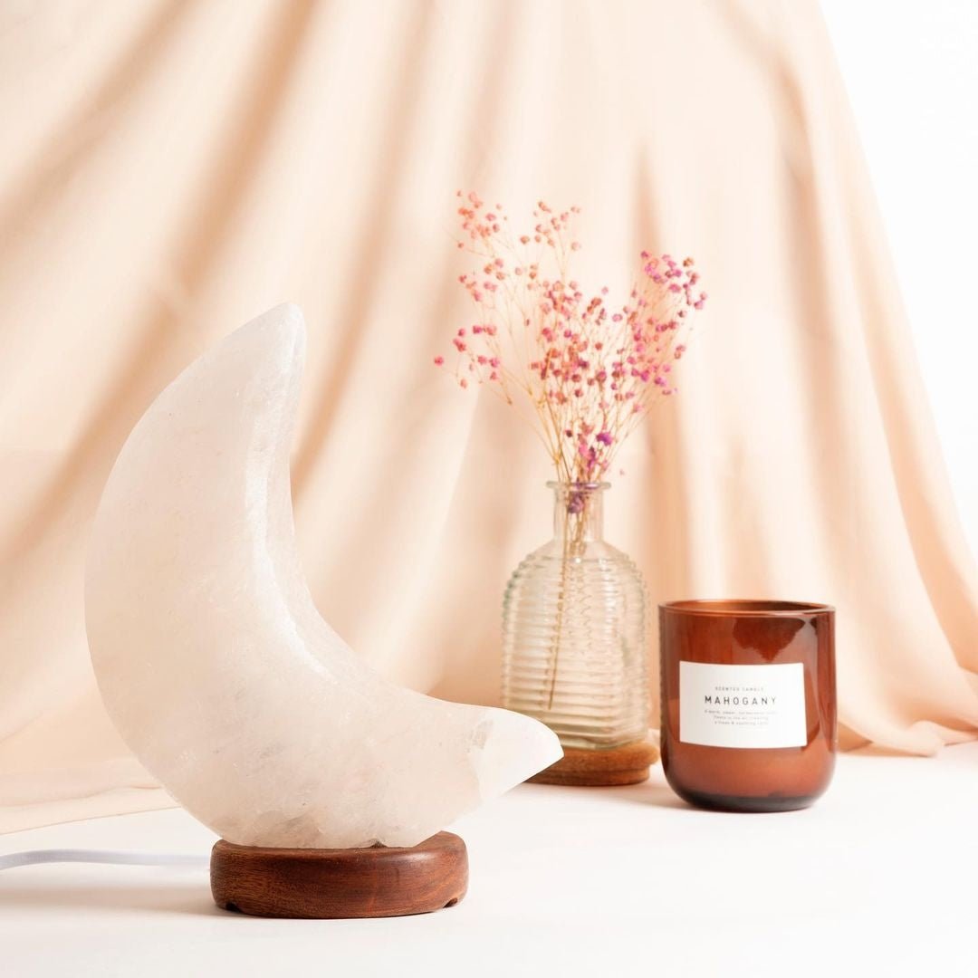 Witte grote zoutsteen maanlamp